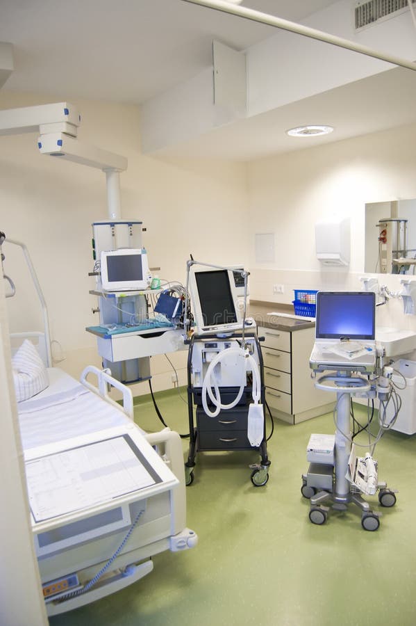 Intensive care unit with monitors royalty free stock photography