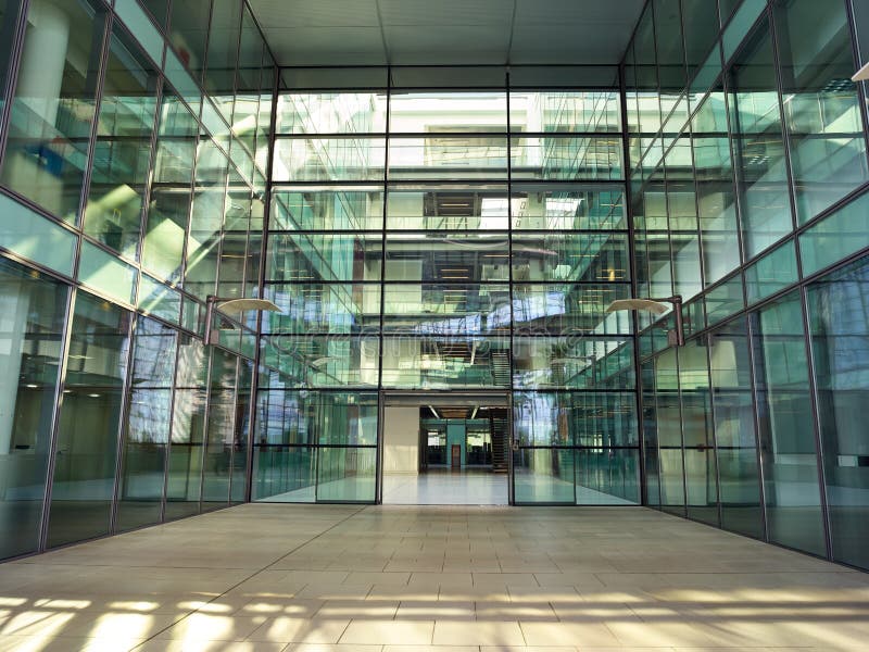 Interior View From Modern Office Lobby Of Empty Floors And Staircases stock image